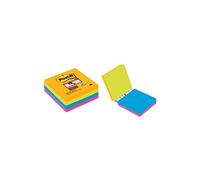 Post-it Notes Autocollantes Super Sticky, Pack de 4 Blocs, 75 Feuilles par Bloc, 76 mm x 76 mm, Vert, Rose, Jaune, Bleu - Feuillets Super Adhésifs pour Prise de Notes, Listes de Tâches et Rappels