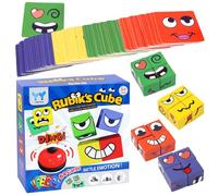Cube de Construction Emoji, Puzzle Cube en Bois Jeux Montessori pour Enfants, Interactif Emoji Bloc Cube Assorti Puzzle Bois, Puzzle de Visage Jouet pour Enfant de Plus pour 3+ an