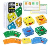 Cube de Construction Emoji, Puzzles en Bois des Jeux de Cube Géométrique Jouets Éducatifs Blocs de Construction, Puzzle Cube en Bois, Jeux Montessori Interactif Emoji Bloc pour Enfants 3+ Ans