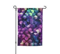 Cube de couleur abstrait violet drapeau de jardin double face ferme vacances cour drapeau 30,5 x 45,7 cm bannière extérieure saisonnière pour printemps, été, pelouse, porche, décoration d'intérieur
