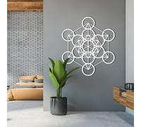 Cube de Métatron Noir en métal, décoration Murale géométrique de géométrie sacrée, Sculpture Moderne inspirée du Cube de Métatron pour Salon, Couloir et escalier (Blanc 48 cm L x 43 cm l)