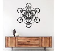 Cube de Métatron Noir en métal, décoration Murale géométrique de géométrie sacrée, Sculpture Moderne inspirée du Cube de Métatron pour Salon, Couloir et escalier (Noir 48 cm L x 43 cm l)