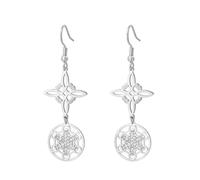 Cube de Métatron Nœud de sorcière Boucles d'oreilles Triquetra celtique Trinité Nudo De Bruja Géométrie sacrée Sceaux wiccans de l'archange Talisman Bijoux Cadeaux irlandais pour femmes (argent 2)