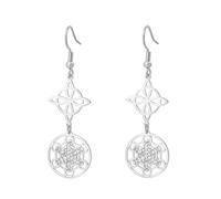 Cube de Métatron Nœud de sorcière Boucles d'oreilles Triquetra celtique Trinité Nudo De Bruja Géométrie sacrée Sceaux wiccans de l'archange Talisman Bijoux Cadeaux irlandais pour femmes (argent 1)
