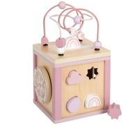 Small Foot Cube de motricité Rose, Bois certifié FSC® 100%, Cinq Surfaces de Jeu, dès 12 Mois, 12803