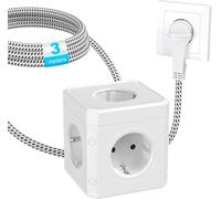 Cube de Prises avec Fiche Plate,5 en 1 Prise Multiple Cube (250V/16A),5 Prise de Multiples,Prise Multiple Distributeur de Prises avec Câble Tressé de 3M pour Bureau,Maison,Blanc