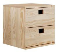 Cube de rangement 2 tiroirs pin masif - 36.2 x 36.2 x 33 cm - bois brut