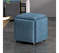 Cube de rangement 5 en 1 avec roulettes pivotantes, siège transformable pour salon, chambre à coucher, bureau, tissu technique élégant, bleu, 35 cm