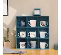 Cube de rangement en bois à 9 emplacements pour table ou étagère murale, étagère pour tasses, décoration murale rustique, bleu