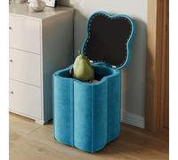 Cube de rangement, petit repose-pieds 36 x 36 x 45 cm, banc à chaussures pour couloir, tabouret de maquillage avec structure en bois massif, pouf rembourré bleu, meuble de maison multifonction