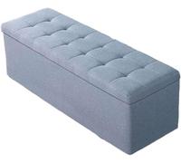 Cube de rangement pliable, repose-pieds avec support en métal, pouf polyvalent pour salon et entrée, bleu, 40 x 40 x 40 cm, idéal pour la literie et la maison