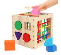 Cube de tri de formes en bois, jouet Montessori pour enfant de 1 an, 8 formes colorées et multisensorielles, jouet d'éveil pour bébé