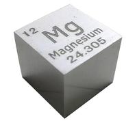 Cube d'éléments en magnésium 25,4 × 25,4 × 25,4 mm, bloc métallique adapté à la présentation de collections et aux expériences scientifiques.