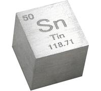 Cube d'Étain Pur 99.99% Sn Métal 10mm Tableau Périodique pour Collection Science Laboratoire Décoration Symbole Gravée