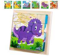 Cube d'image, en bois, puzzle 3D, 6 en 1, motifs dinosaures avec 16 dés, puzzle en bois, jouet Montessori pour enfants à partir de 1, 2, 3, 4 ans