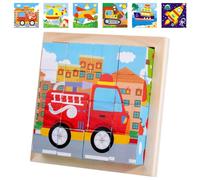 Cube d'image, en bois, puzzle 3D, 6 en 1, moyen de transport, avec 16 cubes, puzzle en bois, jouet Montessori pour enfants à partir de 1, 2, 3, 4 ans