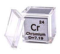 Cube en métal chromé de 25,4 mm Cr jusqu'à 99,9 % pur, tableau périodique, élément, densité gravée, collection, science, éducation, bloc d'affichage, cube + étui en acrylique, 1 pièce