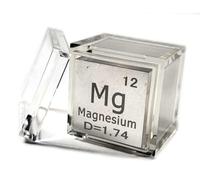 Cube en métal de magnésium Mg jusqu'à 99,9 % de pureté, tableau périodique, élément, densité gravée, collection, science, éducation, bloc d'affichage, cube + étui en acrylique, 1 pièce