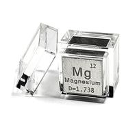 Cube en métal de magnésium Mg jusqu'à 99,9 % de pureté, tableau périodique, élément, densité gravée, collection, science, éducation, bloc d'affichage, cube + étui en acrylique, 1 pièce