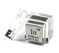 Cube en métal indium souple de 10 mm d'épaisseur jusqu'à 99,9 % de densité pure, gravure d'élément, collection d'éducation scientifique + étui en acrylique - 1 pièce