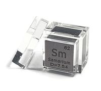 Cube métallique Samarium SM de 10 mm (0,39 pouces) jusqu'à 99,9 % pur, tableau périodique, élément, densité gravée, collection, science, éducation, bloc d'affichage, cube + étui en acrylique, 1 pièce