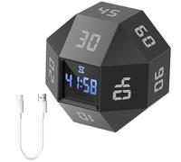 Cube Minuteur 5,5 × 5,5 cm Minuteur numérique avec 3 modes de rappel d'alarme Charge USB Capteur de gravité avant/compte à rebours 100 min Enfants pour salles de classe, cuisines, bureaux, gymnases