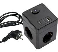 Cube multiprise 3 prises USB-A USB-C 6 en 1 - Distributeur de courant - Câble de 1,5 m - 8 x 8 x 8 cm - Dessous caoutchouté pour éviter de glisser - Noir