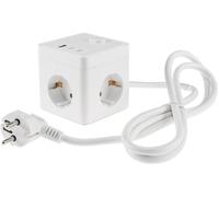 Cube multiprise 3 prises USB-A USB-C 6 en 1 - Distributeur de courant - Câble de 1,5 m - 8 x 8 x 8 cm - Dessous caoutchouté pour éviter de glisser - Blanc