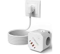 Cube Multiprise 8-en-1 avec Interrupteur，USB-C 20W Charge Rapide et Protection Surtension, 4 Prises avec et 4 Ports USB