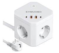 Cube Multiprise 8-en-1 avec USB C PD 20W, 3680W avec Interrupteur et Rallonge Electrique, EYMUOBC 4 Prises avec et 4 Ports USB, Câble Extension 2M, pour Maison, Bureau et Voyage