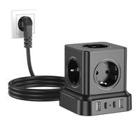 Cube multiprise avec 4 USB, 5 prises avec interrupteur simple, prise distributeur, câble d'extension de 1,8 m, protection contre les surtensions pour bureau, maison, voyage, noir