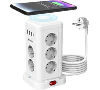 Cube Multiprise Avec Chargeur Sans Fil 15W & 11 Ports (11 Schuko + Usb) Protection Contre Les Surtensions, Tour D'Alimentation Avec Interrupteur, Câble 2M Pour Cuisine/Burea[DYB982103]
