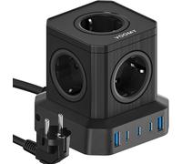Cube Multiprise Prise 9-en-1 Rallonge Prise Cube, 4000 W Multiprise Prises avec 5 Prises, 3 USB-A et 1-USB-C, Multiprise Prises Protection Surtension, Powercube avec rallonge de 2 mètres, Noir