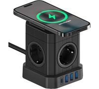 Cube Multiprise Prise 9-en-1 Rallonge Prise Cube, 4000 W Multiprise Prises avec 5 Prises, 3 USB-A et 1-USB-C, Multiprise Prises Protection Surtension, Powercube avec rallonge de 2 mètres, Noir