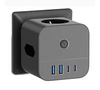 Cube multiprise sans câble - Multiprise avec USB C - 3680 W - Adaptateur de prise 7 en 1 - Multiprise USB Powercube - Pour bureau, maison, voyage - Noir