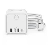 Cube Multiprise USB 3 Prises avec 3 Ports USB USB-C Chargeur de Rapide 20W Bloc Multiprises avec Interrupteur Cable 2m pour Cuisine Bureau Tablette Rallonge Électrique Multiprise (Blanc, 3M)