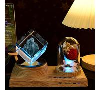 Cube photo rotatif en verre personnalisé avec base Décoration de bureau Lampe 3D en cristal personnalisée à faire soi-même pour mariage, anniversaire, Saint-Valentin, fête des mères et des pères