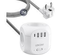 Cube Rallonge Multiprise avec Interrupteur Cube Secteur avec 4 Prises AC, 3 USB et 1 Type C, Multiprise USB Parafoudre Rallonge électrique pour Maison, Cuisine, Bureau, Tressé Câble 2 M
