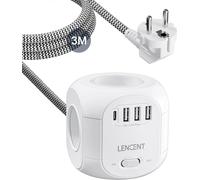 Cube Rallonge Multiprise avec Interrupteur Cube Secteur avec 4 Prises AC, 3 USB et 1 Type C, Multiprise USB Parafoudre Rallonge électrique pour Maison, Cuisine, Bureau, Tressé Câble 2 M
