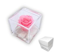 Cube rose stabilisé rouge parfumé - Le Cube avec une véritable rose qui dure plus de 5 ans 6cm rose