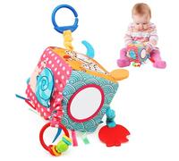 Cube Sensoriel D'activité, Jouet Bébé d'Eveil en Tissu Doux Multiples Activités,Peluche Hochet Bébé,Jeu Educatif pour Développer Les Sens,Jouet Poussette/Berceau Cadeaux Nouveau-né