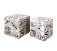 Cube Table d'appoint Basse Chaise de Nuit 2 Pièces Rangement Gris Homestyle4u