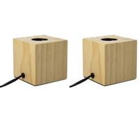 Cube table lamp in wood, E27 base compatible, IP20, 60W max power (Lot de 2)