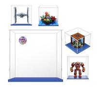 Cube Transparent Vitrine 20x20x20 pour Lego Minecraft l'établi 21265 Imperial TIE Fighter 75300 et 40613 76247 31133 (Base Bleue)