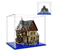 Cube Transparent Vitrine 30x30x30 avec Base Bleue,3mm Acrylique Anti Poussière Boîte de Présentation pour Hocus Pocus Le Manoir des Sœurs Sanderson 21341 10370 60375 75583 76261