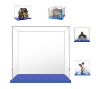Cube Vitrine Acrylique 30x30x30 Transparent Antipoussière pour Collection | pour Lego Chiot 101 Dalmatiens 43269,Hocus Pocus 21341,Manoir Hanté 31167,75583,76781,Facile Installer,Base Bleue