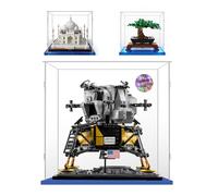 Cube Vitrine pour Collection,Boîte de Présentation Transparent pour 10266 Creator Expert NASA Apollo 11,10281 Bonsaï Tree,Taj Mahal 21056 et Figurine Poupée(25x25x25cm,Base Bleue)