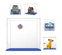 Cube Vitrine pour Collection,Boîte de Présentation Transparent pour Disney Simba 43247,Hocus Pocus 21341,Marvel 76218,77073 Fortnite Battle Bus,et Figurine Poupée(35x35x35cm,Base Bleue)