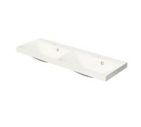Cube Way 120x40x5,5 cm double vasque à encastrer en marbre coulé avec deux trous pour robinetterie, blanc brillant (CU212050)