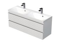 Cube Way 120x47,5x40 cm set meuble de salle de bain mural + double vasque à encastrer en marbre coulé, blanc (CUBE3D1202ZB)